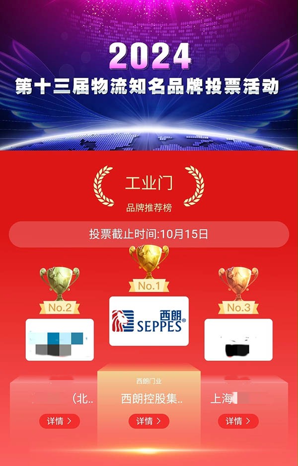 2024第十三届中国物流知名品牌投票评选活动中午夜福利三级片门业以最高票数获得前十排名第一